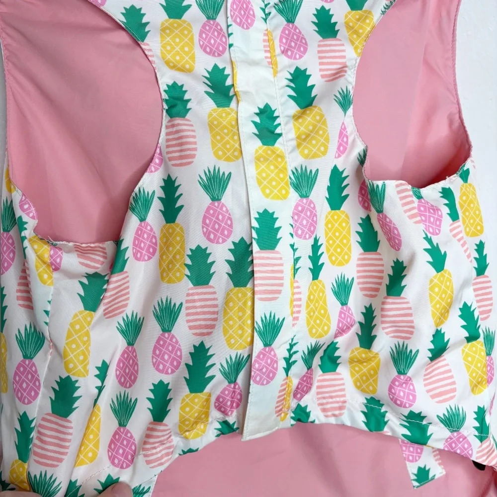 Lucy & Co. Pineapple Hooded Reversible Dog Rain Coat Pink Size XL EUC